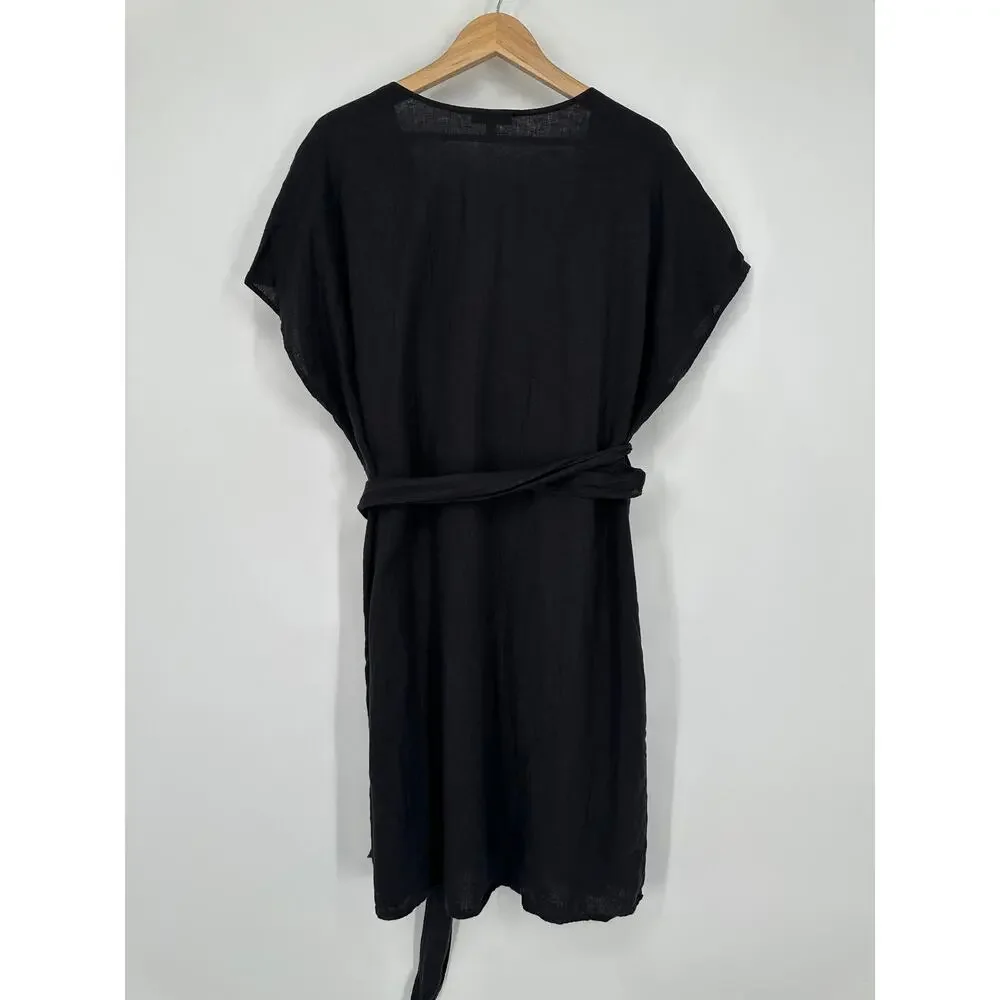 Universal Standard Tracy Linen Blend Tulip Wrap Dress Short Sleeve Belted Midi - Picture 8 of 14